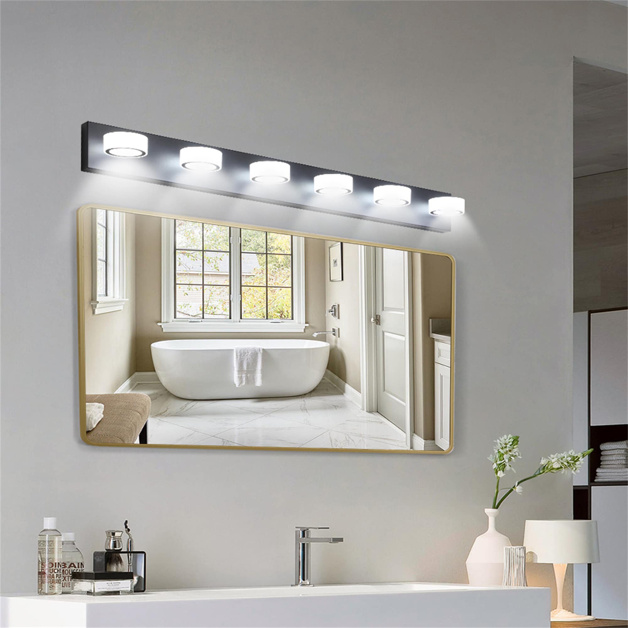 Vanity Light 44.9-in 6 -Light Matte Black Integrated LED Modern/contemporary Vanity light