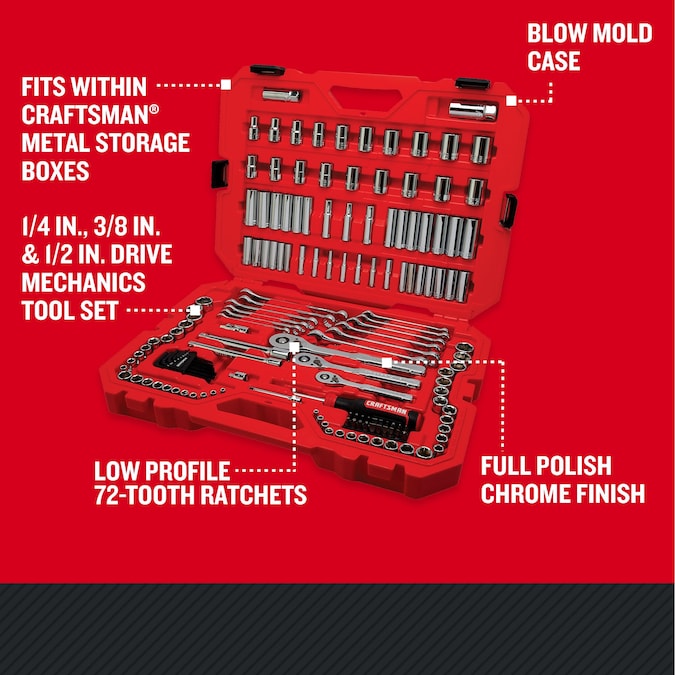 CRAFTSMAN 159-Piece Standard (SAE) and Metric Polished Chrome Mechanics Tool Set with Hard Case - Image 2