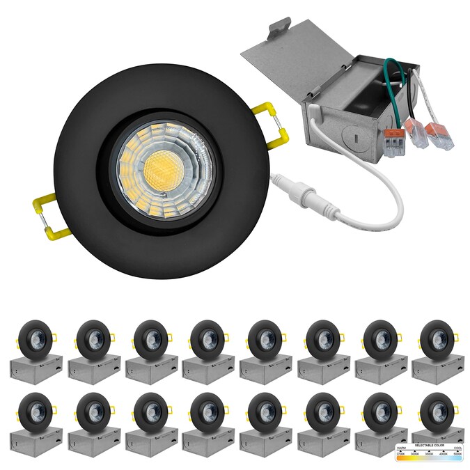 NUWATT Canless Soffit Gimbal Lights Black 3-in 600-Lumen Switchable Round Dimmable LED Canless Shower Recessed Downlight (16-Pack)