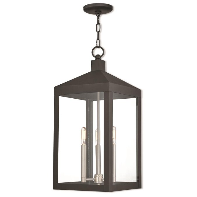 Livex Lighting Nyack 3-Light Black Transitional Clear Glass Square Large Outdoor Hanging Pendant Light