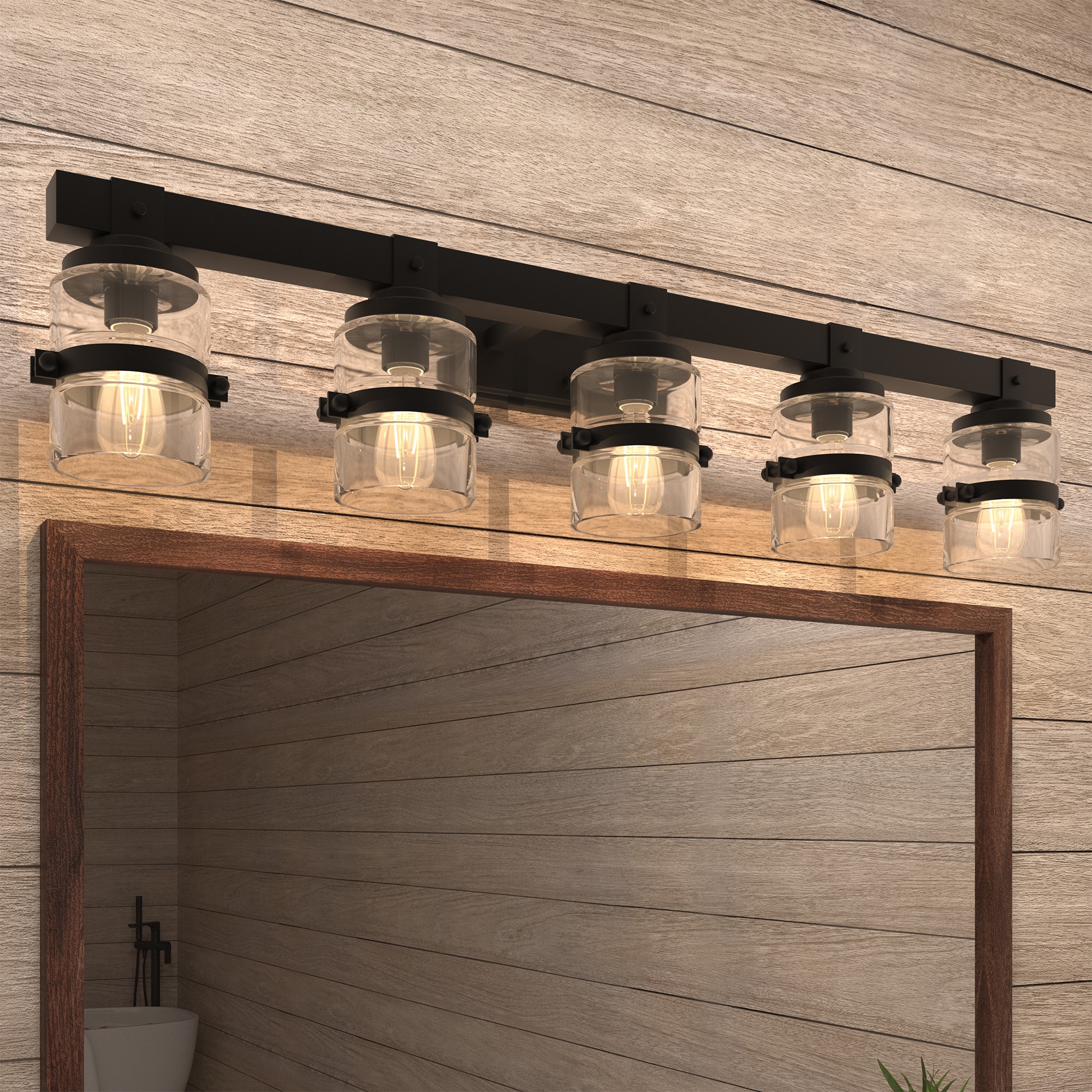 Industrial simplicity 40.94-in 5 -Light Matte Black Industrial Vanity light