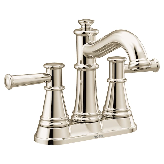 Moen Belfield Polished Nickel 4-in centerset 2-Handle WaterSense Bathroom Sink Faucet with Drain