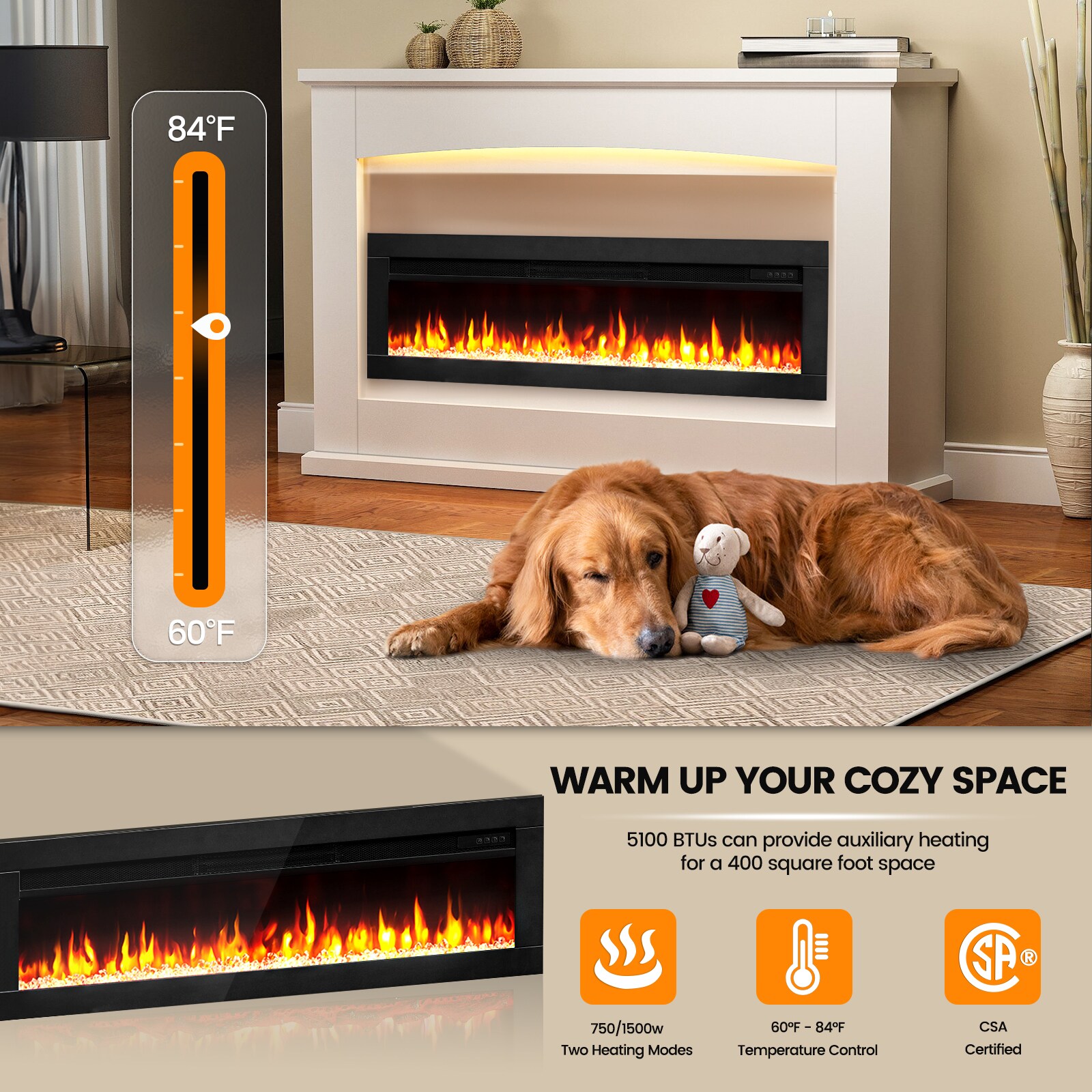 40.16-Inches W Black Free standing Fan-forced Wall-mount Electric Fireplace with Remote Control Included - Image 4