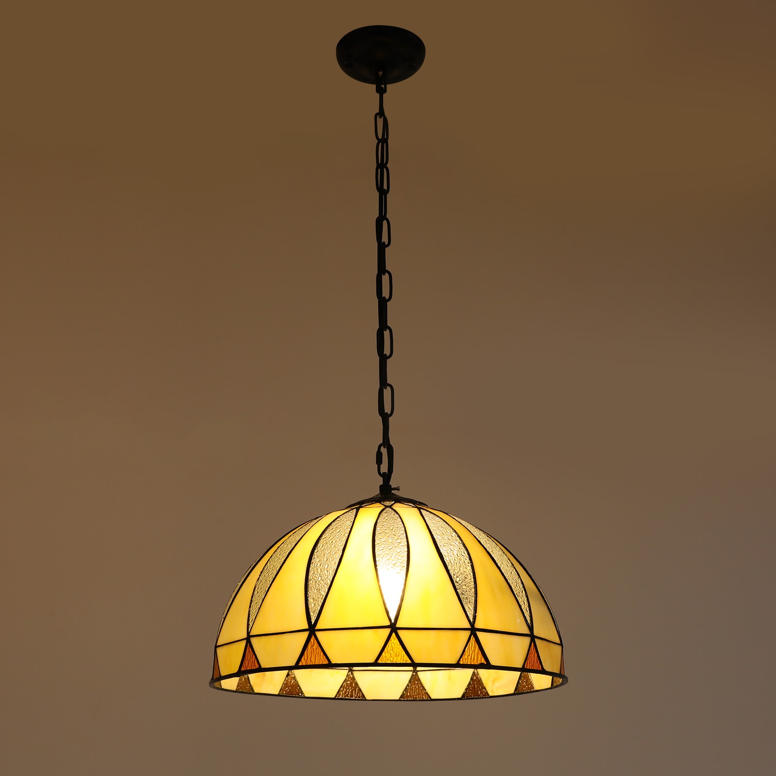 Multi Tiffany 16-in Yellow 2 -Light Hemispherical Yellow Adjustable Height Tiffany Stained glass Bowl Medium Hanging Kitchen island light