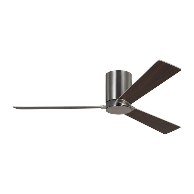 Generation Lighting Rozzen 52 Hugger 52-in Brushed Steel with Silver/American Walnut Reversible Blades Indoor/Outdoor Flush Mount Ceiling Fan and Remote (3-Blade)