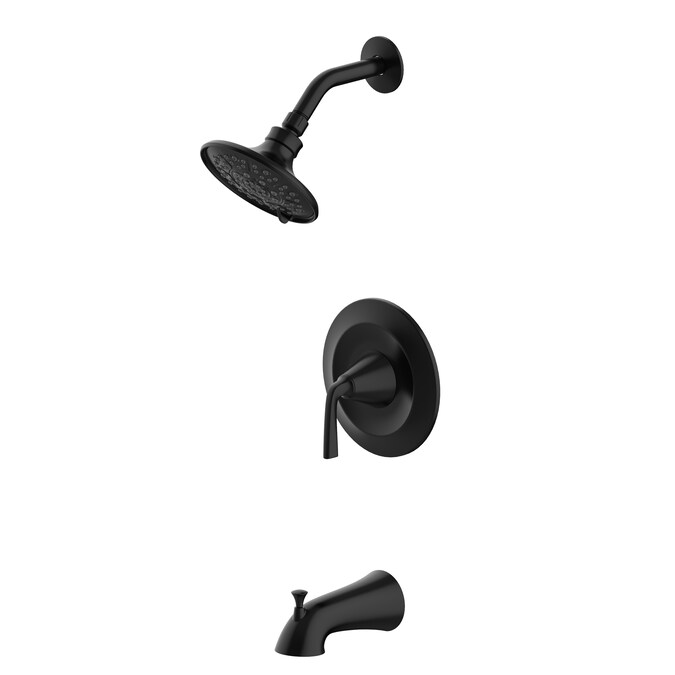 allen + roth Mullen Matte Black 1-handle Multi-function Round Bathtub and Shower Faucet Valve Included