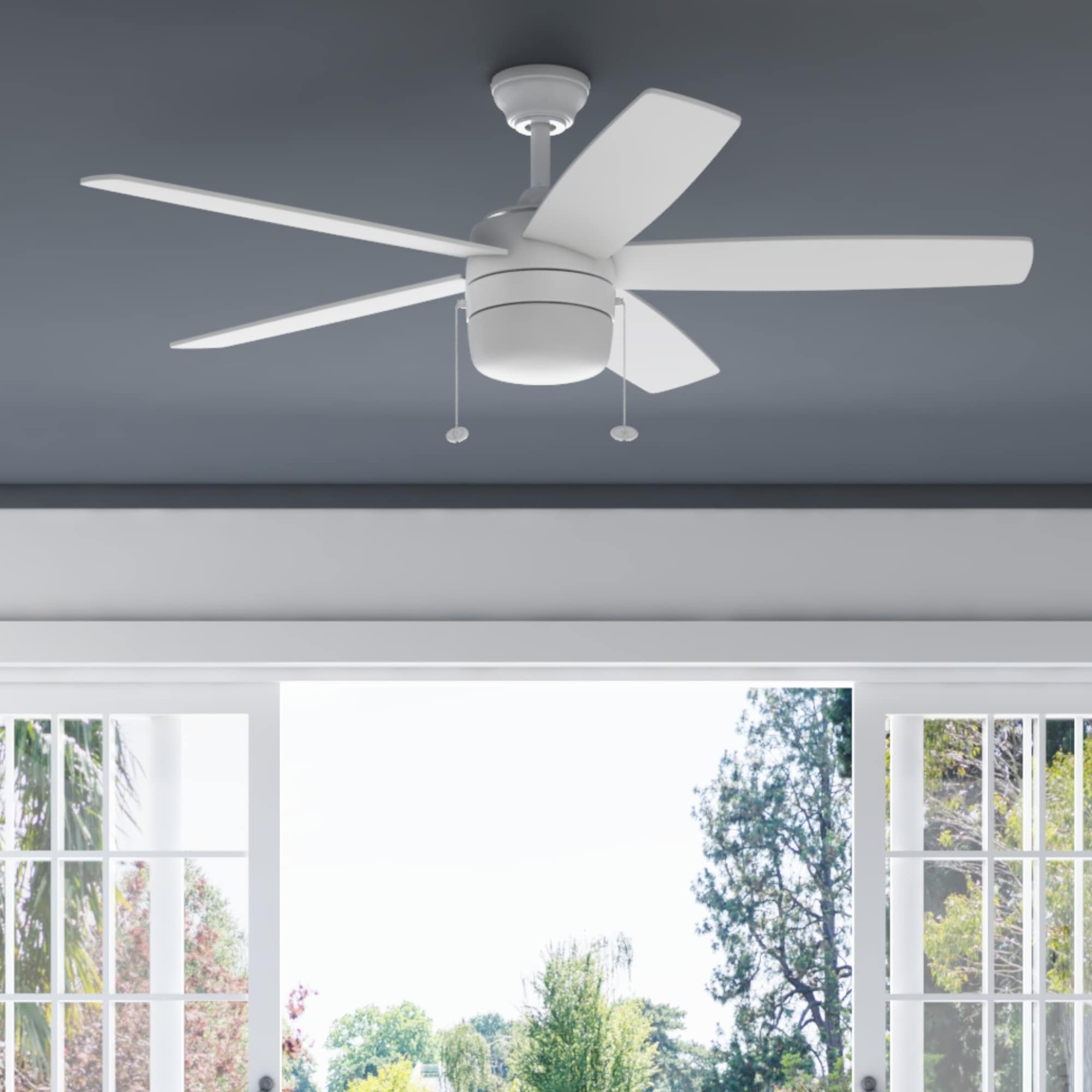 Becca 44-in Color-Changing White with White/Gray Oak Blades Ceiling Fan With Light ( 5 -Blade )