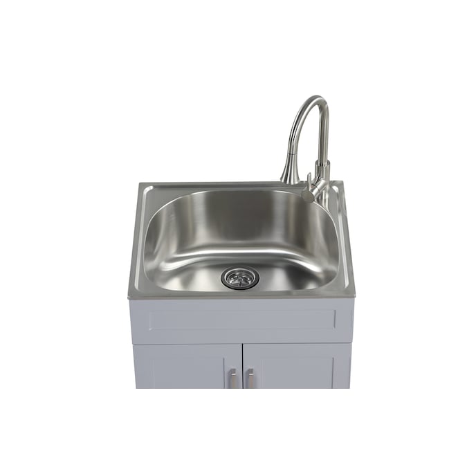 Style Selections 21.4-in x 24.1-in 1-Basin Light Gray Freestanding Utility Tub with Cabinet, Drain, and Faucet - Image 8