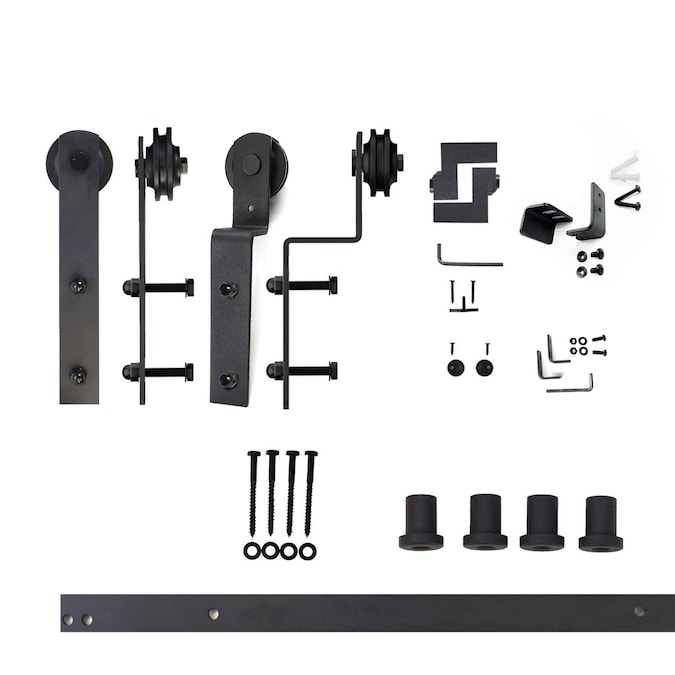 HOMACER 60-in Rustic Black Indoor I-strap Double Bypass Barn Door Hardware Kit