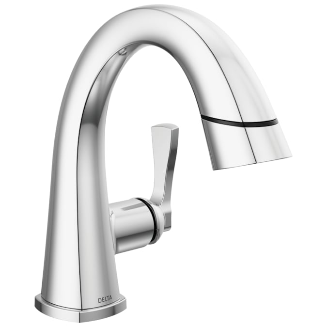 Delta Stryke Lumicoat Chrome Single Hole 1-Handle WaterSense Pull-down Bathroom Sink Faucet with Drain