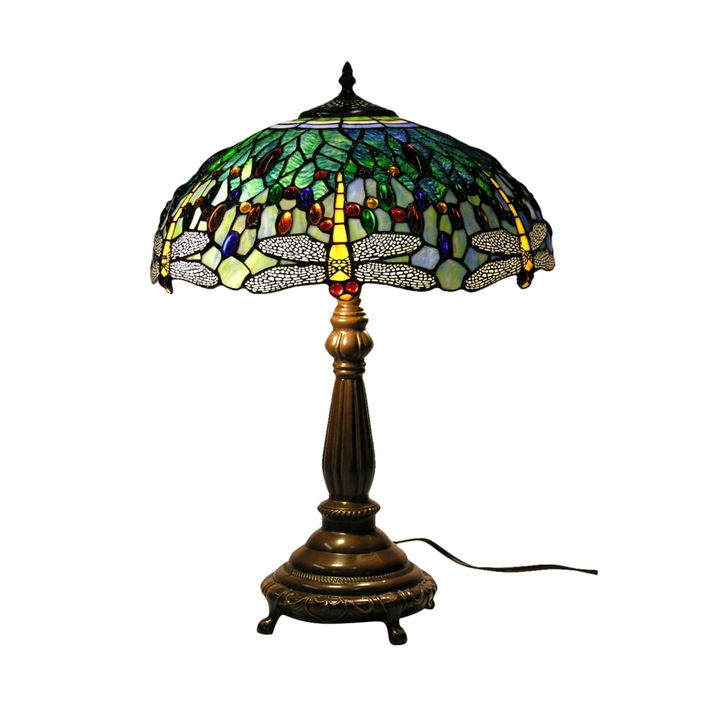 Dragonfly 22.0-in Bronze Pull-Chain Table Lamp with Glass Shade