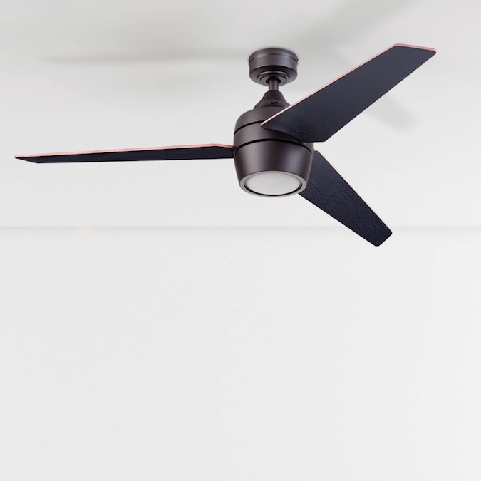 Honeywell Eamon 52-in Bronze with Chocolate Maple/Northern Ebony Blades Integrated LED Indoor Downrod or Flush Mount Propeller Ceiling Fan with Light and Remote (3-Blade)