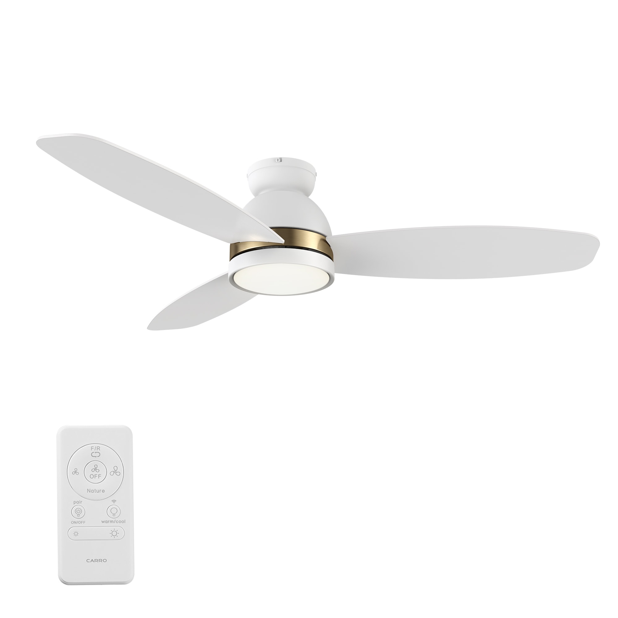 Biscay 52-in Integrated LED Outdoor Flush Mount Smart White with White Blades Ceiling Fan With Light - Remote Included ( 3 -Blade )