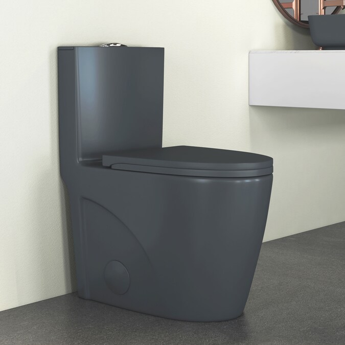 Eridanus Reno Dark Gray Dual Flush Elongated Chair Height 1-Piece Soft Close Toilet 12-in Rough-In WaterSense 1.6-GPF