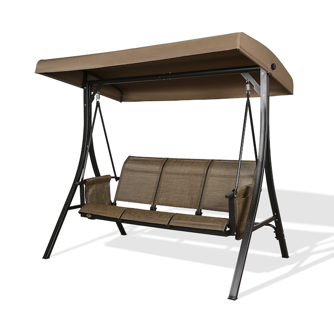 PEAK HOME FURNISHINGS Outdoor Porch Swing 3-person Brown Steel Outdoor Swing