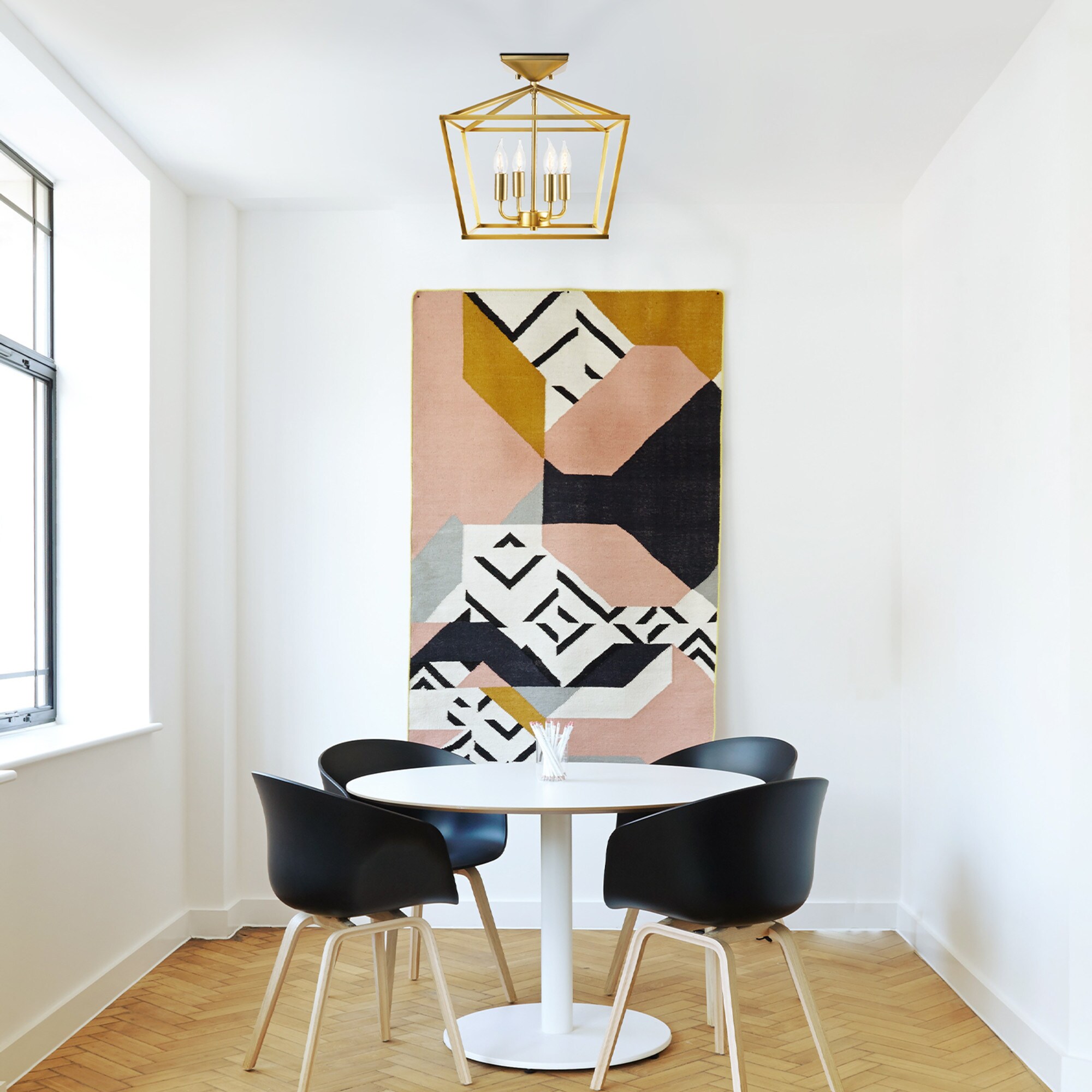 4 -Light 14-in Brass Semi Flush Mount Light - Image 4