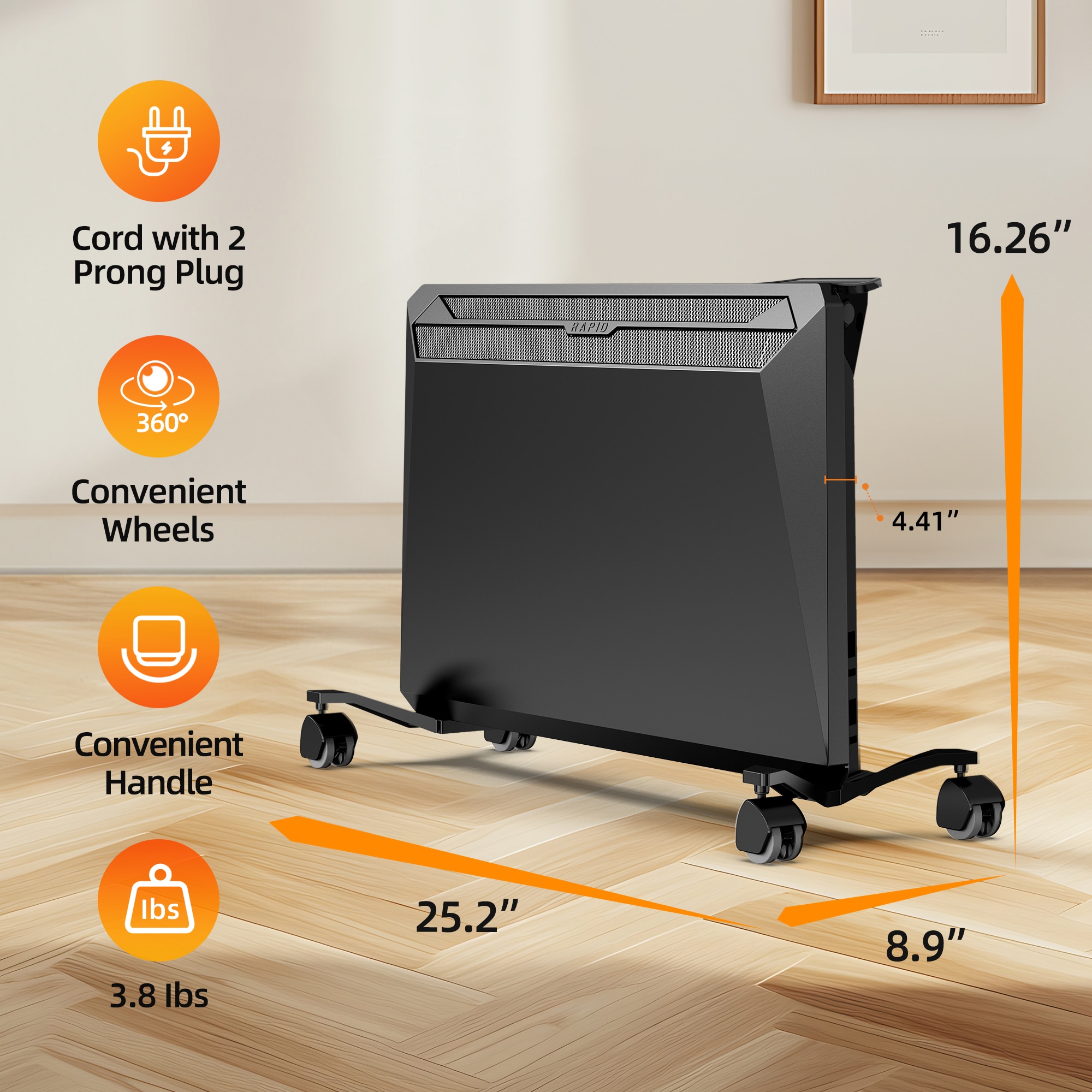 Up to 1500-Watt Convection Wall Mount Indoor Electric Space Heater with Thermostat - Image 8