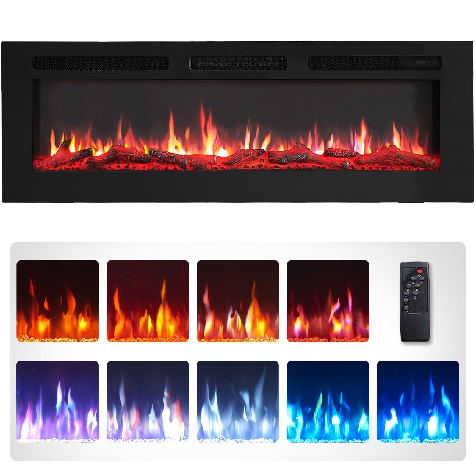 50-Inches W Black Wall mount Fan-forced Wall-mount Electric Fireplace with Remote Control Included