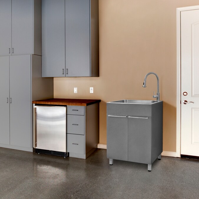 Presenza 24.1-in x 21.3-in 1-Basin Brushed Steel Drop-In Utility Tub with Faucet - Image 8