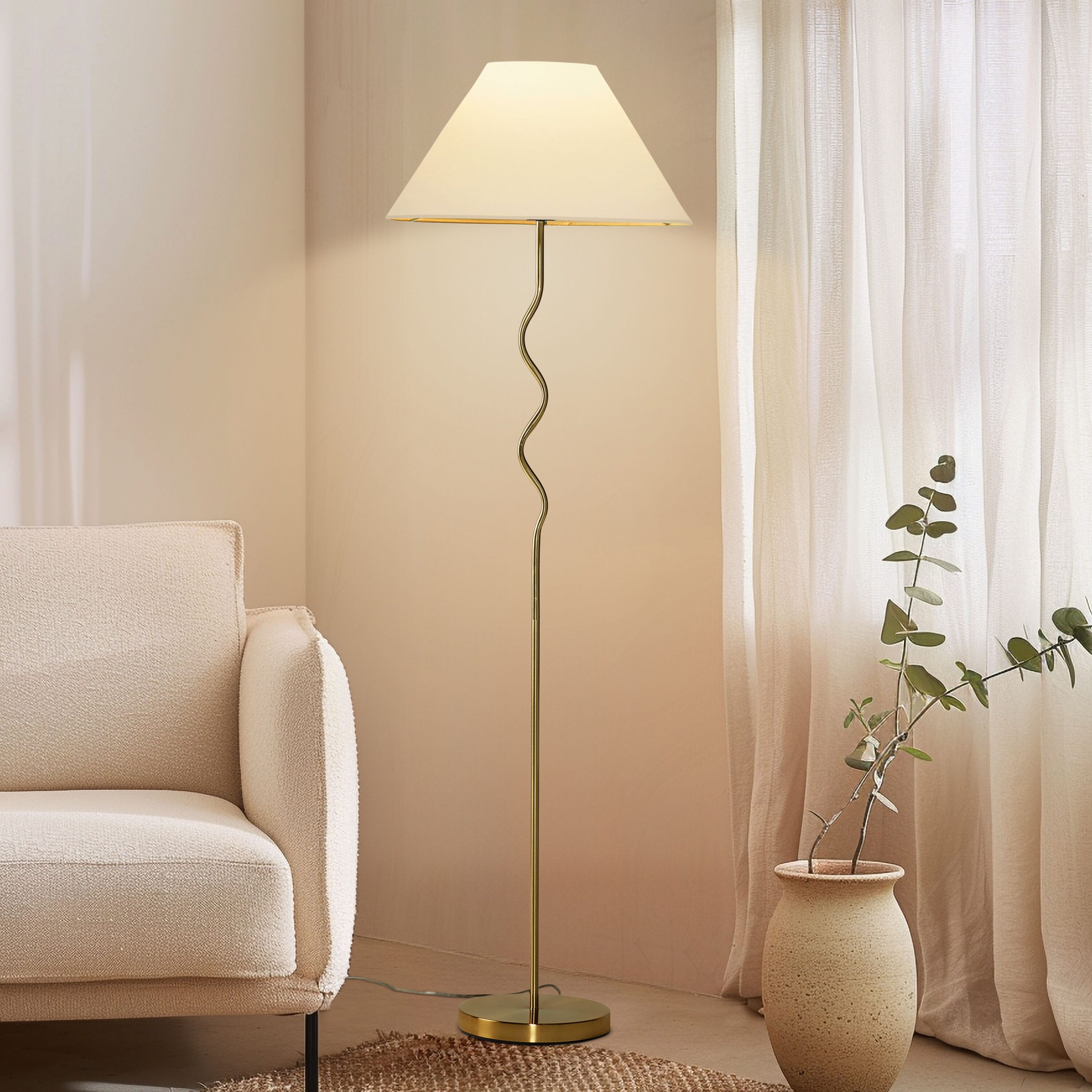 62.13-in Antiqued Brass Standard Floor Lamp with Fabric Shade