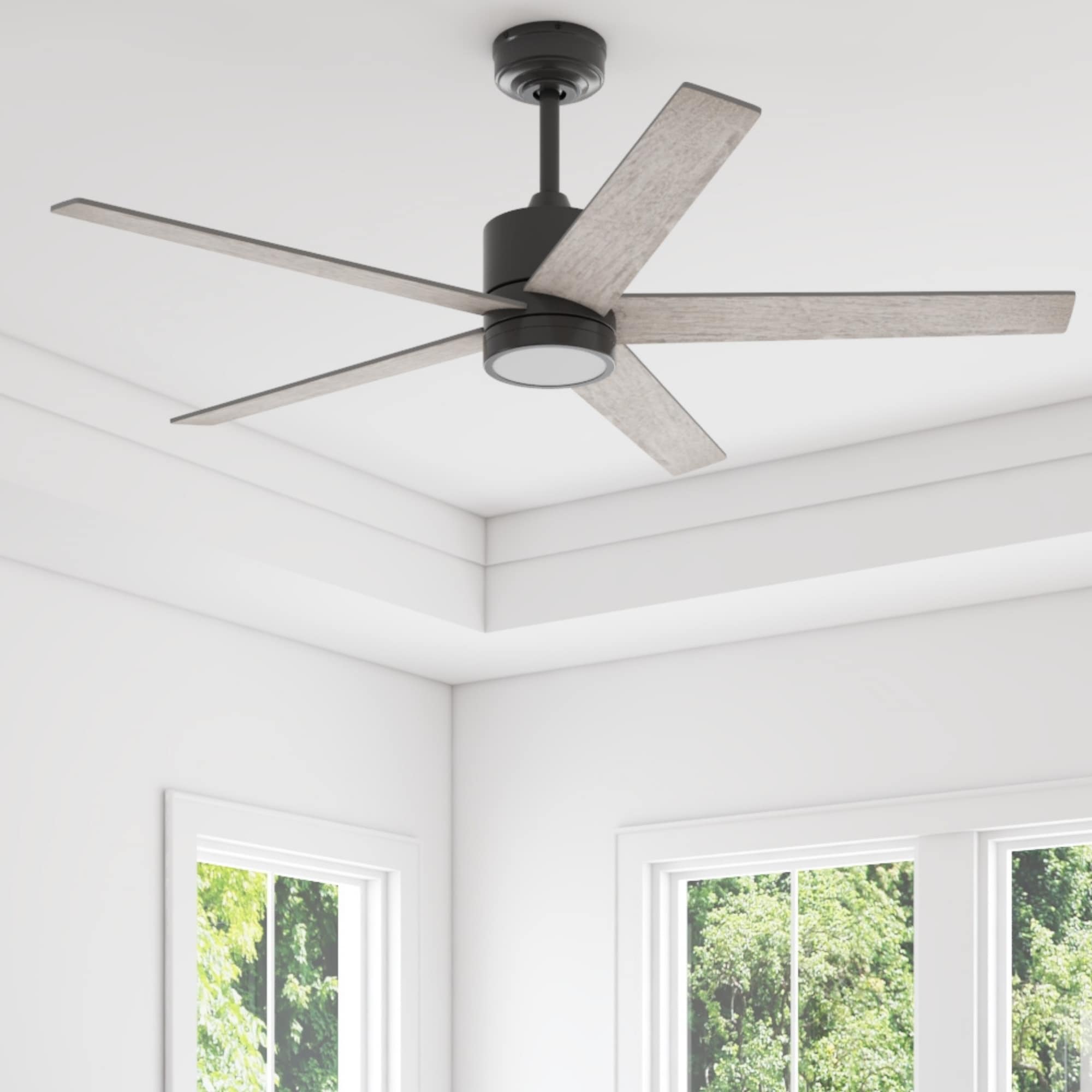 Snover 52-in Color-Changing Black with Matte Black/Gray Oak Blades Ceiling Fan With Light and Remote ( 5 -Blade )