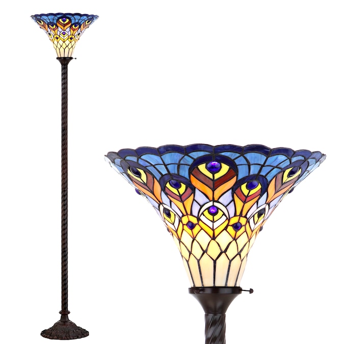 JONATHAN  Y Peacock Tiffany-Style Traditional 70-in Bronze Torchiere Floor Lamp