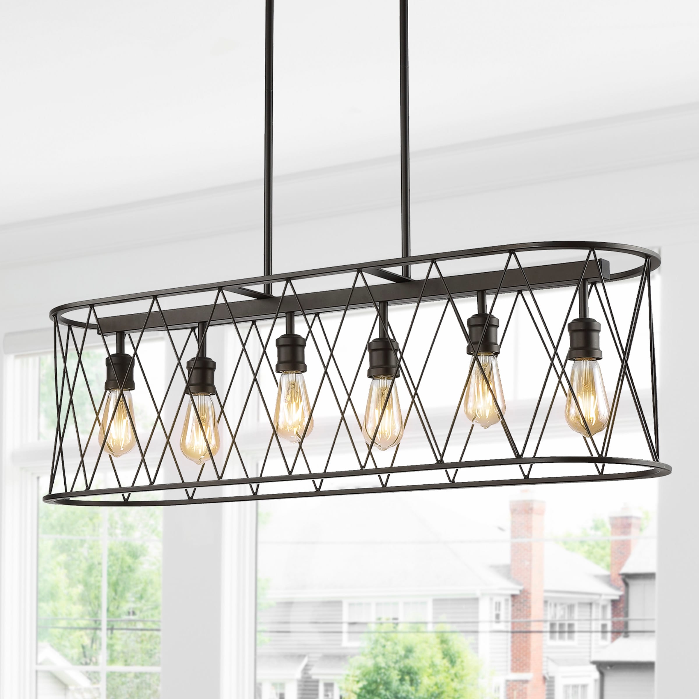 Marion 37.75" Iron Adjustable Farmhouse Rustic 6 -Light Oil Rubbed Bronze Bohemian/global Geometric Large Hanging Pendant light