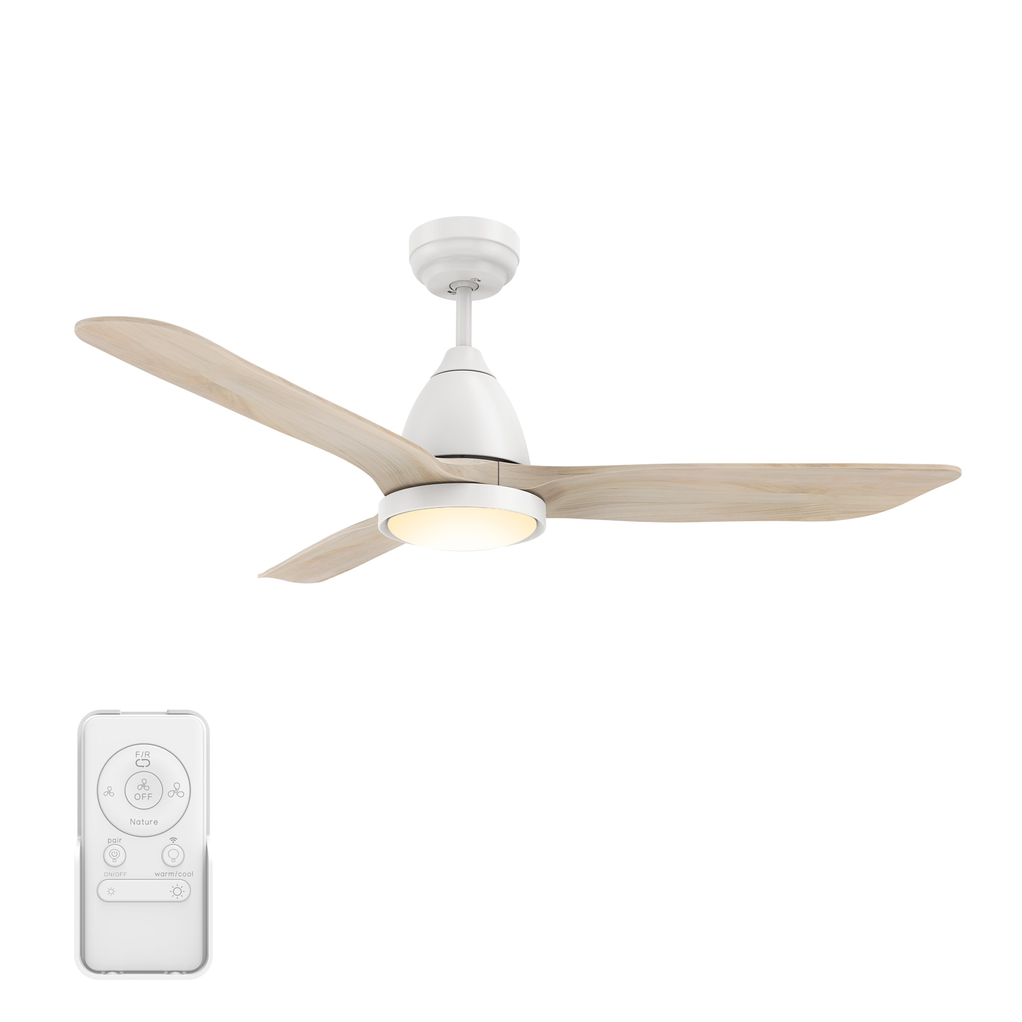 Koa 52-in Integrated LED Outdoor Smart White with Solid Wood Whitewashing Blades Ceiling Fan With Light - Remote Included ( 3 -Blade )