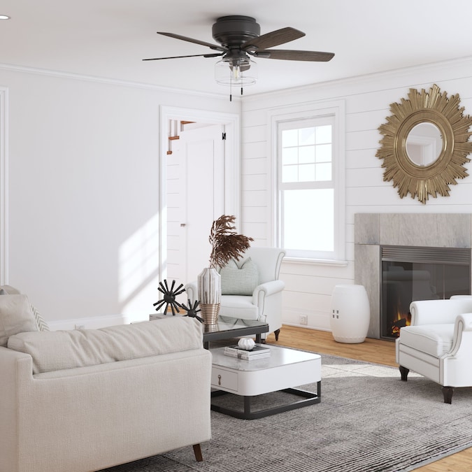 Harbor Breeze Kindleton 52-in Matte Black with Cocoa/Mocha Blades LED Indoor Flush Mount Ceiling Fan with Light (5-Blade) - Image 4