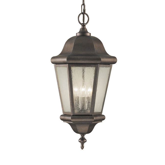 Generation Lighting Martinsville 3-Light Corinthian Bronze Traditional Seeded Glass Lantern Medium Outdoor Hanging Pendant Light