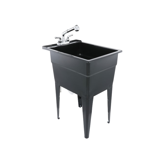 RuggedTub 18-in x 24.5-in 1-Basin Black Freestanding Utility Tub with Drain and Faucet - Image 3