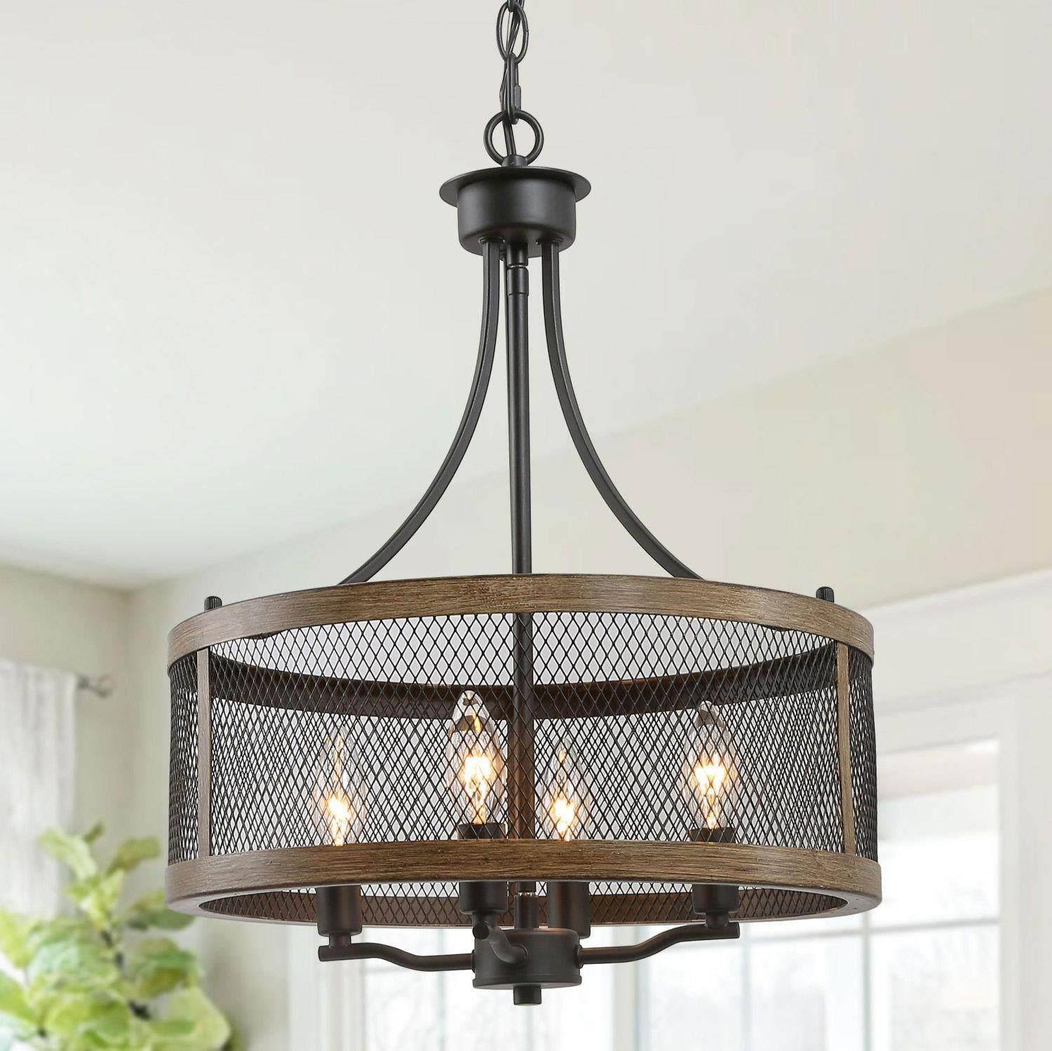 Salle 4 -Light Matte Black Farmhouse Cage For Use in Bedrooms, Dining Rooms, Foyers, Kitchens, Living Rooms Chandelier