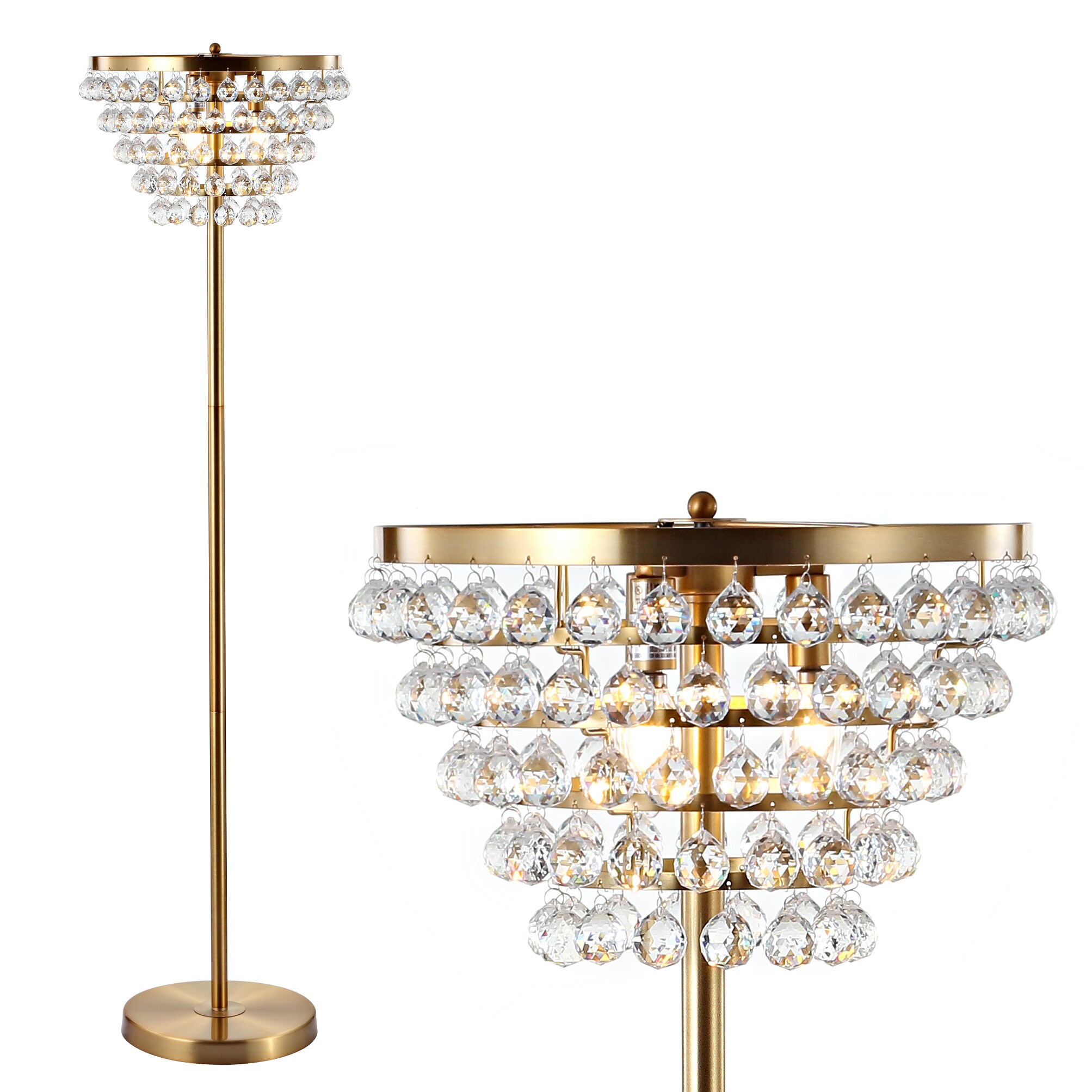 Jemma Crystal/Metal Transitional 60-in Brass Gold Torchiere Floor Lamp with Crystal Shade