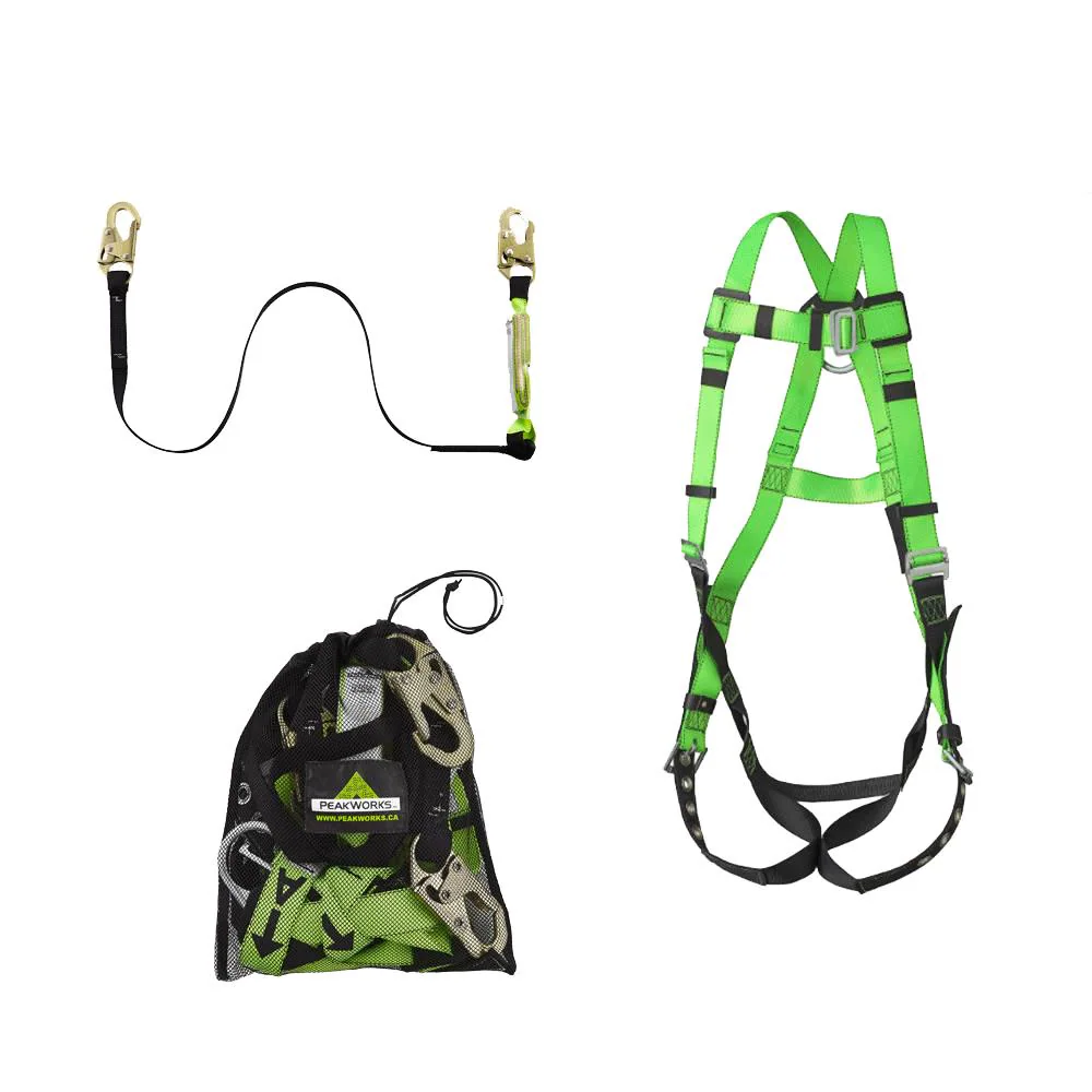 Lightweight, Adjustable Full Body Safety Harness, 6 Ft. Lanyard with Form Hook and Mesh Carrying Bag, Compliance Kit, Green, 19 In. H. X 17 In. L. X 14 In. W., Universal Fit