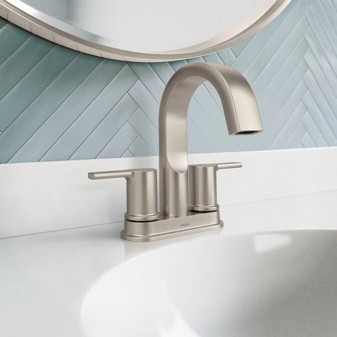 Moen Avri Spot Resist Brushed Nickel 4-in centerset 2-Handle WaterSense Bathroom Sink Faucet with Drain