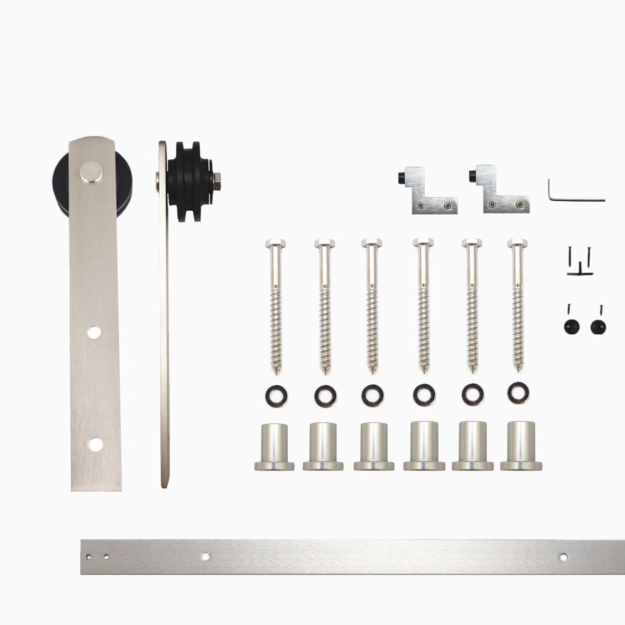 96-in Brushed Brushed Nickel Indoor I-strap Single Barn door hardware kit