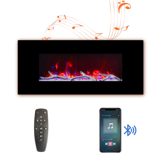 Mondawe 42-in W Black Fan-forced Wall-mount Electric Fireplace with Remote Control Included