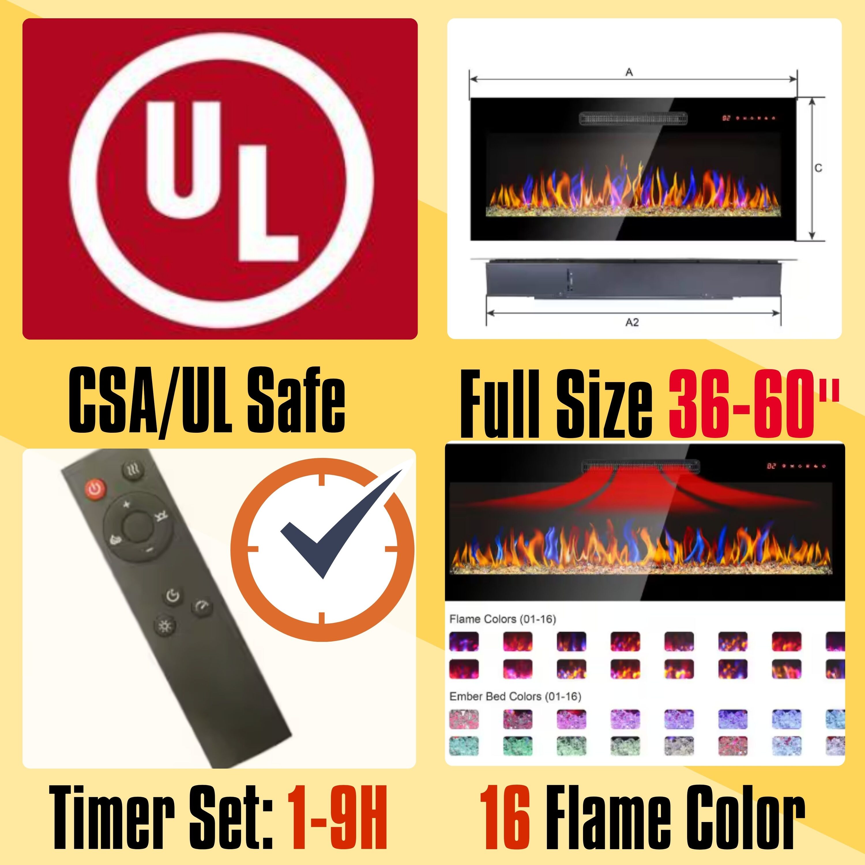 36-Inches W Antique Black Wall mount Fan-forced Wall-mount Electric Fireplace with Remote Control Included - Image 2