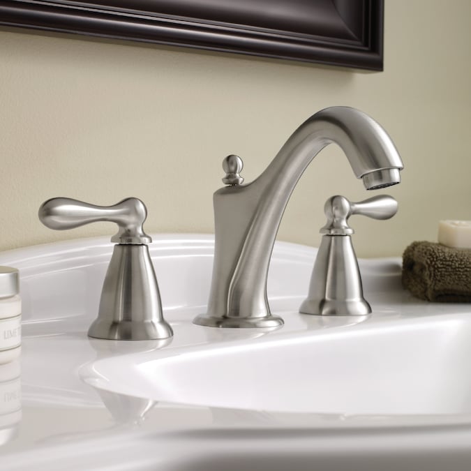 Moen Caldwell Spot Resist Brushed Nickel Widespread 2-Handle WaterSense Bathroom Sink Faucet with Drain