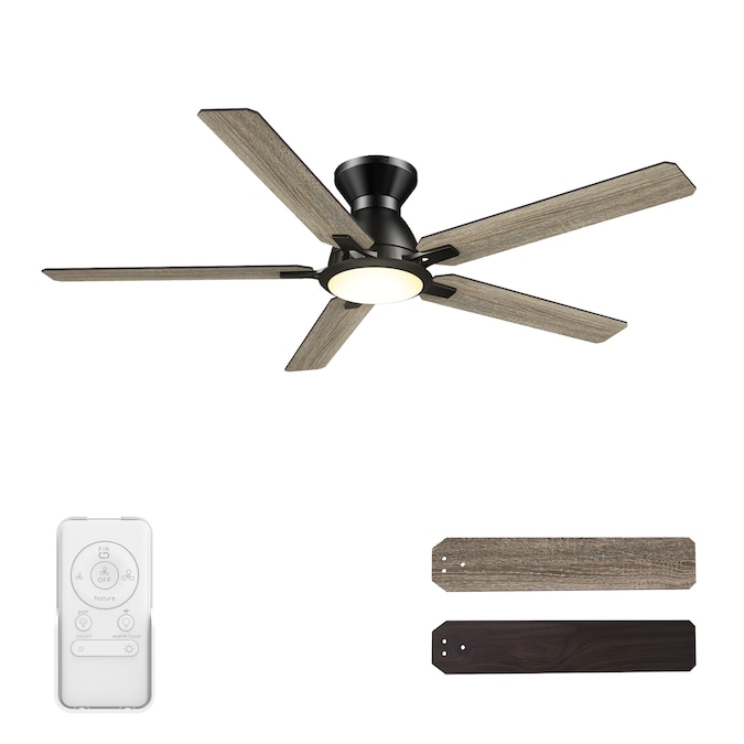 CARRO USA Essex 52-in Black with Wooden/Walnut Blades Indoor/Outdoor Flush Mount Smart Ceiling Fan with Light and Remote (5-Blade)