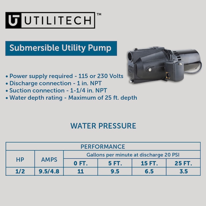 Utilitech 1/2-HP 11-GPM Cast Iron Shallow Well Jet Pump - Image 3
