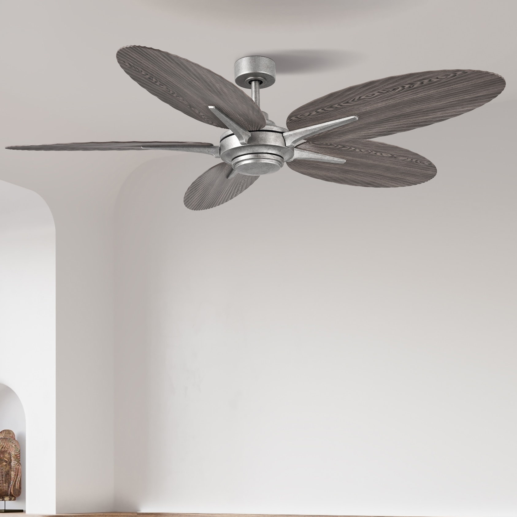 Tropic Palm 60-in Outdoor Galvanized with Driftwood Blades Ceiling Fan Without Light - Remote Included ( 5 -Blade )