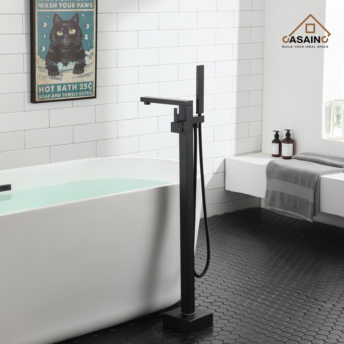 CASAINC Matte Black 1-handle Freestanding Swivel Bathtub Faucet with Hand Shower (Valve Included)