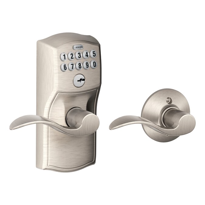 Schlage Customizable Keying Camelot-Accent Satin Nickel Electronic Handle with Keypad