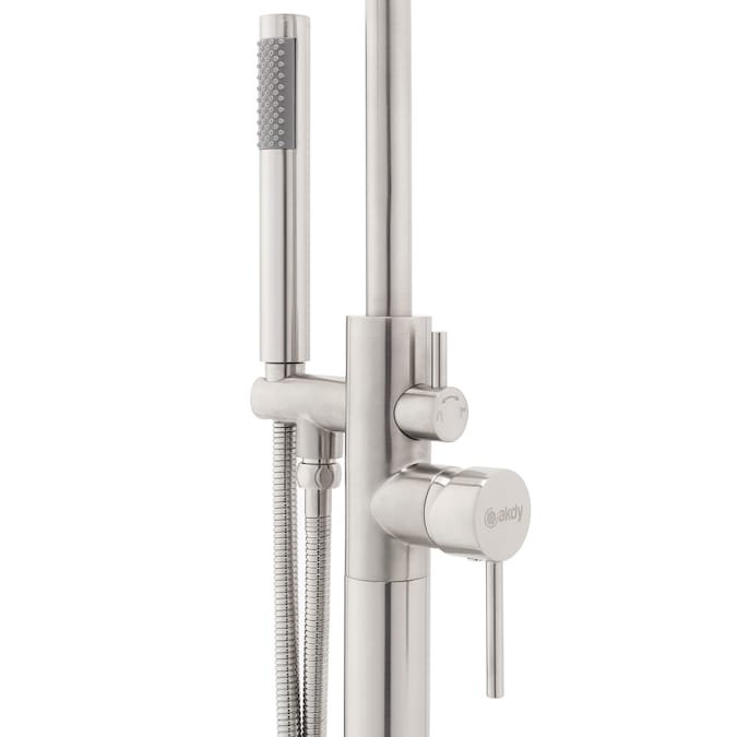 AKDY Brush Nickel 1-handle Freestanding High-arc Bathtub Faucet with Hand Shower (Valve Included) - Image 3