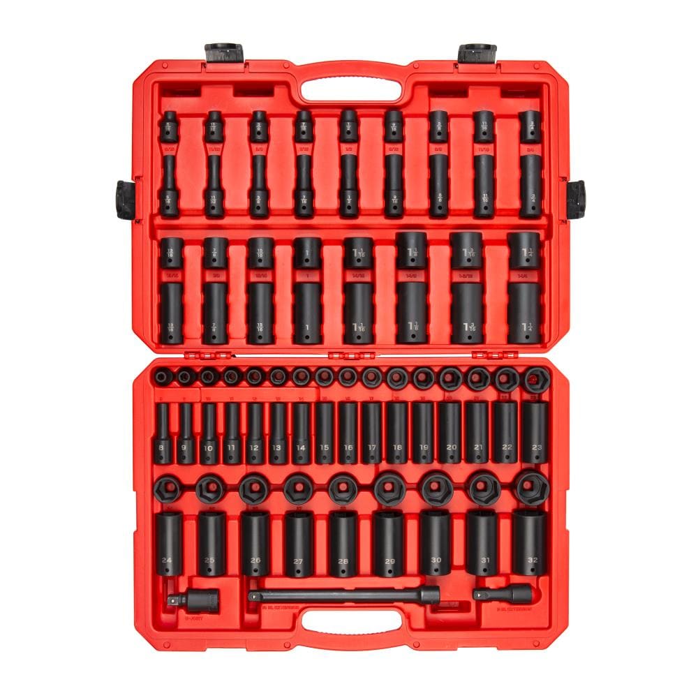 87 -Piece Standard (SAE) and Metric combination 1/2-in Drive Set 6-point Impact Socket Set