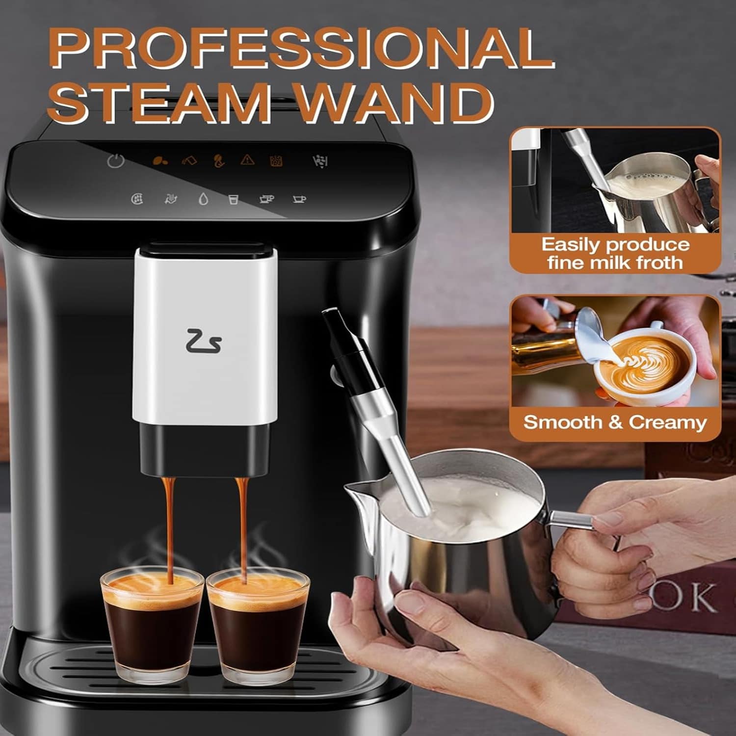Fully automatic espresso machine with milk frother built-in coffee bean grinder 20 bar touch screen coffee machine with 15 litre water tank (manual milk frother) - Image 5