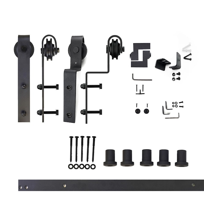 HOMACER 84-in Rustic Black Indoor J-strap Double Bypass Barn Door Hardware Kit