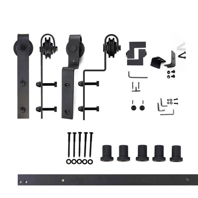 HOMACER 72-in Rustic Black Indoor J-strap Double Bypass Barn Door Hardware Kit