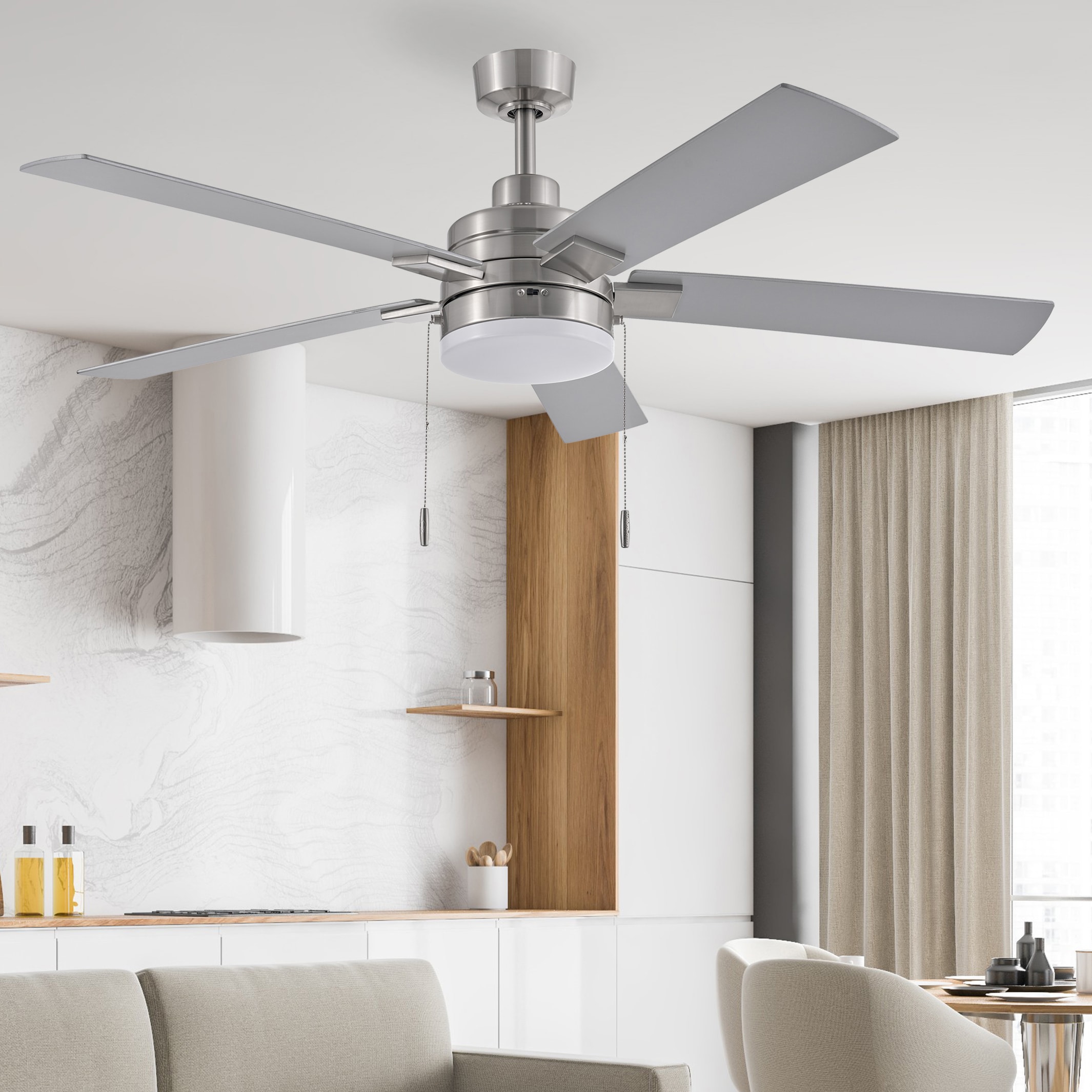 Wrightsville Easy2Hang 52-in Integrated LED Brushed Nickel with Silver/Burnished Maple Blades Ceiling Fan With Light ( 5 -Blade )